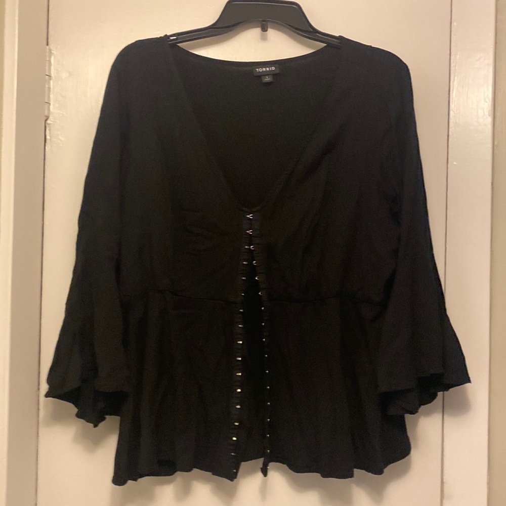 Torrid shirt.  Very flattering bell sleeves.  Black size 1